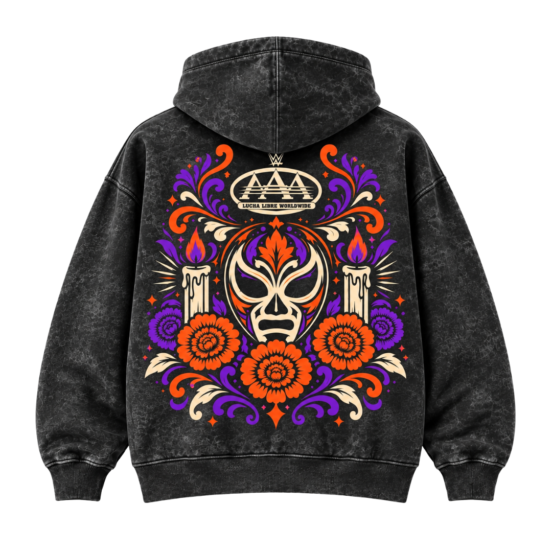 AAA OFRENDA DÍA DE MUERTOS MINERAL BLACK OVERSIZED HOODIE