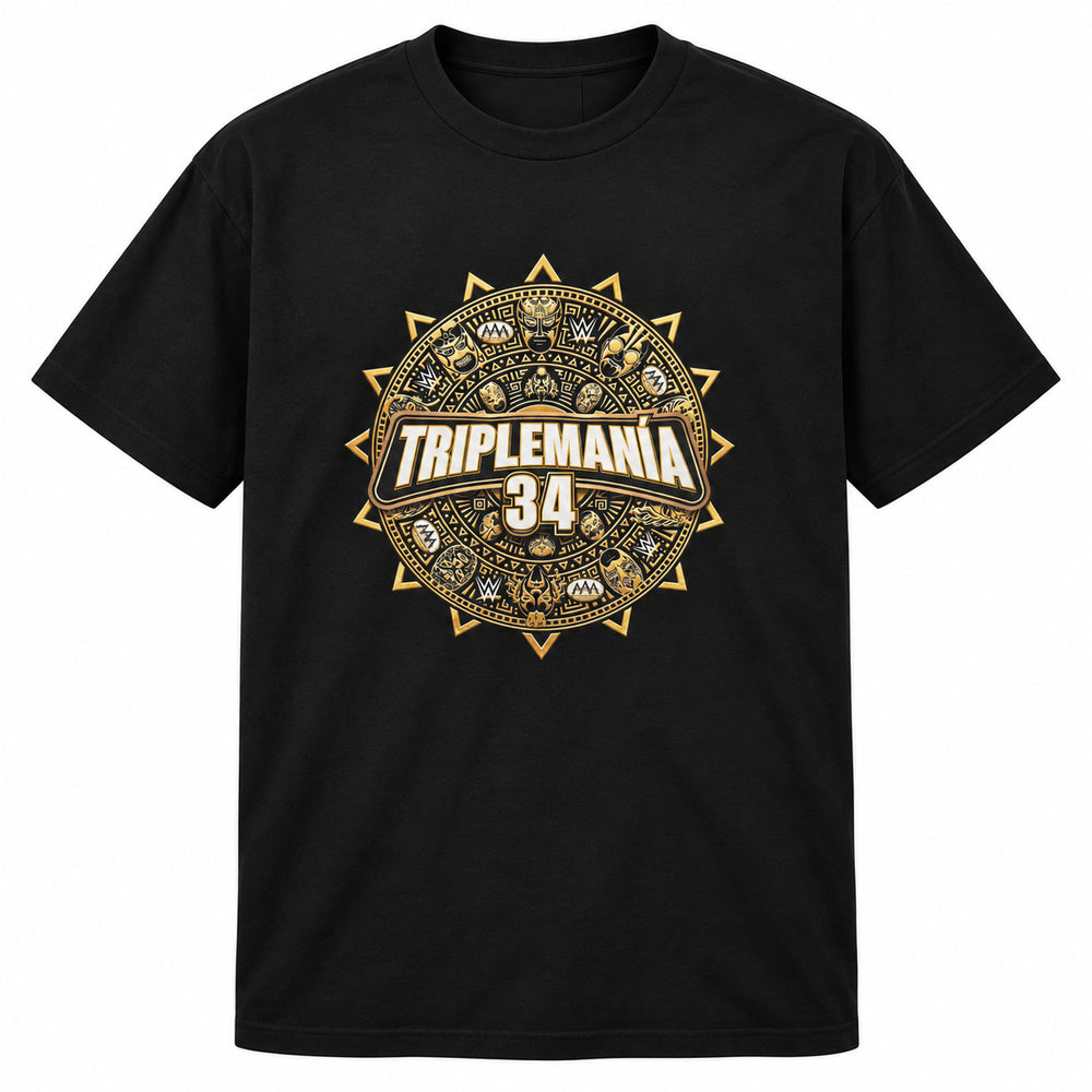 TRIPLEMANIA AZTEC CALENDAR BLACK TEE